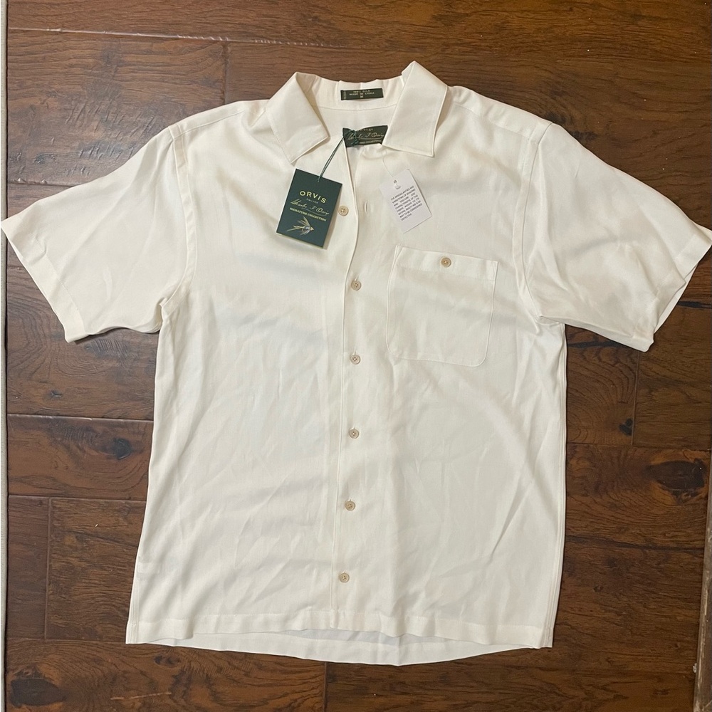 Charles Orvis signature collection Men's Ivory Button Down Shirt 100% silk